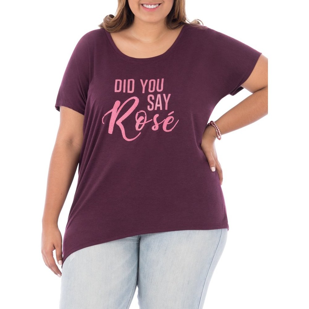 Terra & Sky Womens "Did You Say Rose?" Wine Graphic Tee T-shirt Size 0X 1X NWT